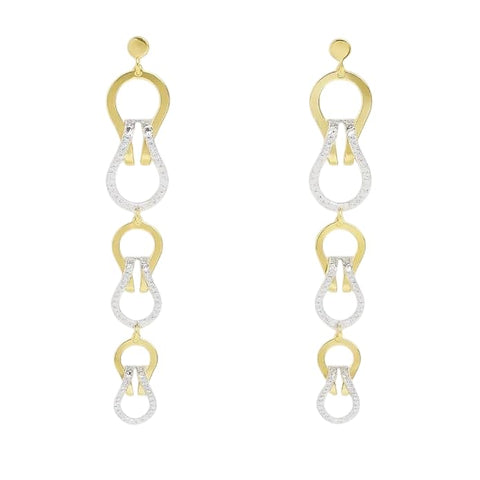 925 Sterling Silver Long Dangle Earrings for Women | Dual-Tone Gold & Silver Colour Interlinked Teardrop Design | Statement Party