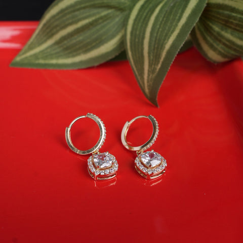 Elegant Gold-Plated Hoop Earrings with Cushion-Cut Halo Drops