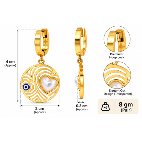 Gold Plated Heart Pearl Earrings for Women, Stainless Steel