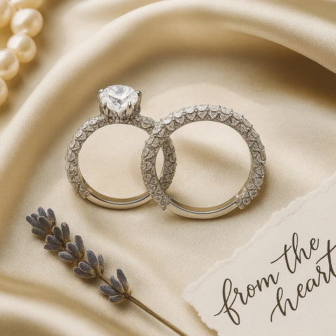 Elegant Silver-Tone Eternity Engagement & Wedding Ring Set
