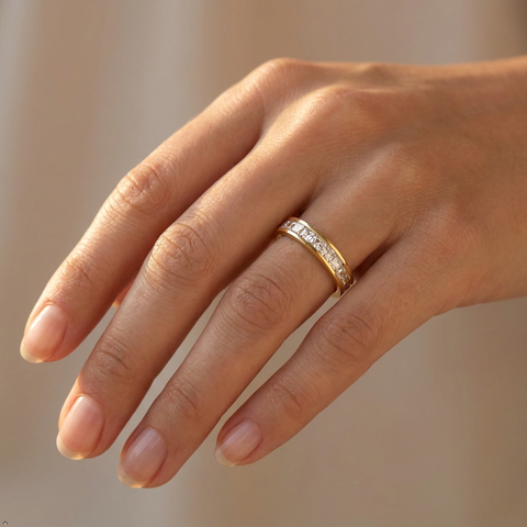 Stainless Steel Gold Cubic Zirconia Band Ring Unisex