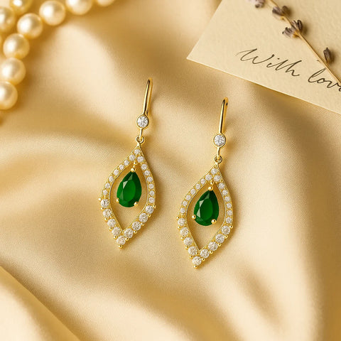Elegant  Earrings with Green & White Stones