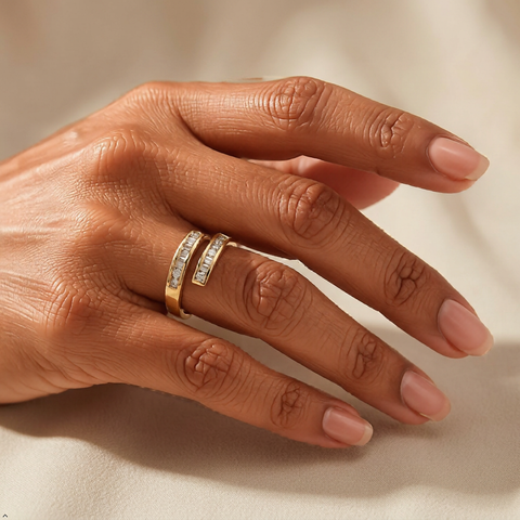 Stainless Steel Gold Cubic Zirconia Band Ring Unisex