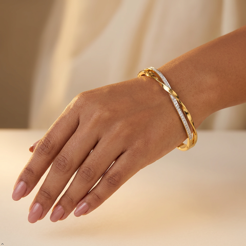 Bria By Saar Stainless Steel Golden Adjustable Gold Plated Kada Bracelet With Greek Key Pattern For Women | Premium Anti-Tarnish Open Cuff Bracelet | Stylish Daily Wear Fashion Jewellery