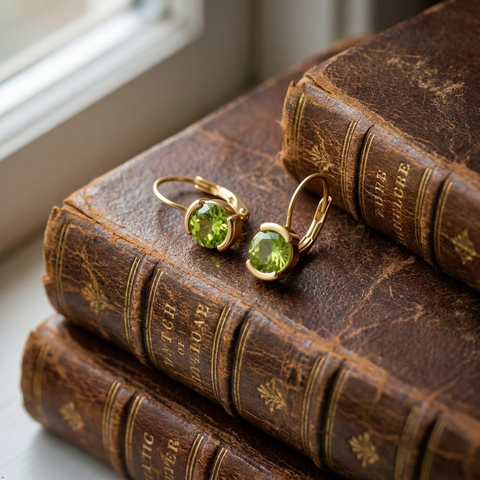 18K Gold Triangular Stud Setting Earrings For Women & Girls | Premium Glossy Finish Anti-Tarnish Earrings | Stylish Daily Wear Fashion Jewellery For Party, Casual & Gifting | Golden/Green | (Pair)