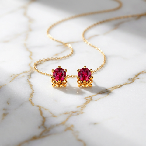 Gold Plated Red Cubic Zirconia Stud Earrings for Women