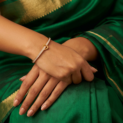 Bria By Saar Stainless Steel Golden Adjustable Gold Plated Kada Bracelet With Greek Key Pattern For Women | Premium Anti-Tarnish Open Cuff Bracelet | Stylish Daily Wear Fashion Jewellery