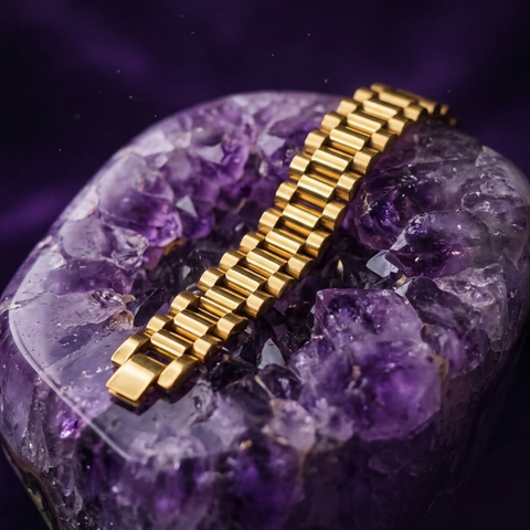 Bria By Saar Stainless Steel Presidential Watch Band Bracelet For Men | Premium Glossy Finish Adjustable Link Bracelet | Anti-Tarnish Fashion Jewellery