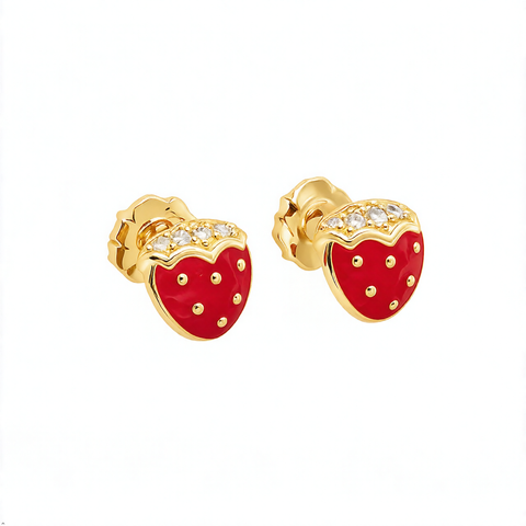Bria By Saar Stainless Steel Gold-Plated Adjustable Strawberry Charm Jewellery Set For Kids | Korean Aesthetic Bracelet & Necklace Set | Cute Stylish Fashion Jewellery For Girls | Lightweight Daily Wear Gift (Set of 4)
