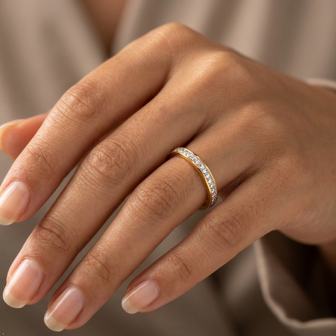 Bria By Saar Stainless Steel Golden Adjustable Gold-Plated Ring With Zircon For Women & Girls | Elegant Anti-Tarnish Statement Finger Ring | Lightweight Daily Wear Fashion Jewellery | (Size- 8)