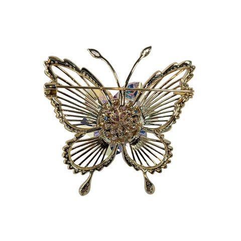 Exquisite Floral Butterfly Brooch – Silver-Tone with Cubic Zirconia