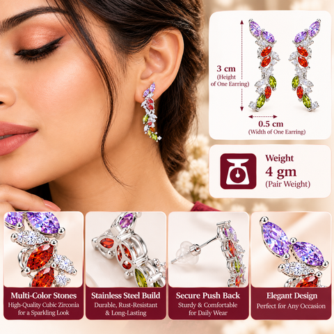 Multicolor Crystal Branch Dangle Earrings for Women, Silver Tone