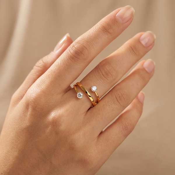 Stainless Steel Golden Adjustable Gold-Plated Ring With Zircon For Women & Girls | Elegant Anti-Tarnish Statement Finger Ring | Lightweight Daily Wear Fashion Jewellery | (Size- 8)