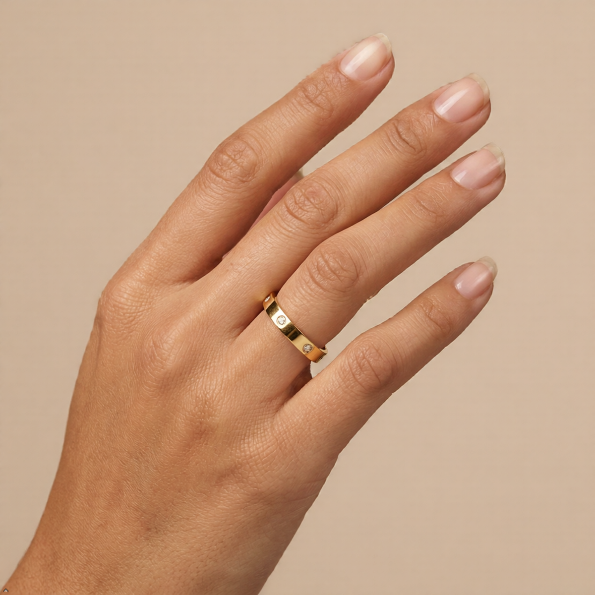 Stainless Steel Golden Geometric Link Ring With Cubic Zirconia For Women | Gold-Plated Statement Finger Ring | Stylish Anti-Tarnish Fashion Jewellery For Daily Wear, Party & Gifting | (Size- 8)