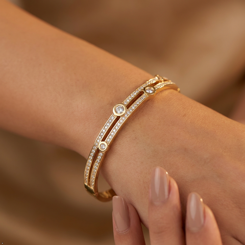 Bria By Saar Stainless Steel Golden Adjustable Gold Plated Kada Bracelet With Greek Key Pattern For Women | Premium Anti-Tarnish Open Cuff Bracelet | Stylish Daily Wear Fashion Jewellery