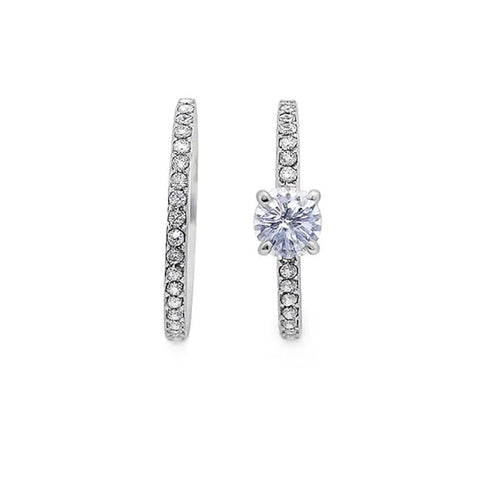 BRIA BY SAAR Silver-Plated CZ Engagement and Wedding Ring Set | Solitaire Round-Cut with Pavé Band | Elegant Bridal Proposal and Anniversary Jewellery for Women | 2-Piece Coordinated Set