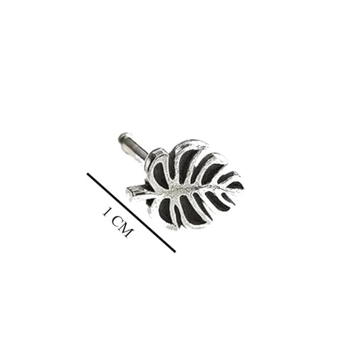 BRIA BY SAAR 925 Sterling Silver Oxidized Leaf Nose Pin for Women and Girls | Nature-Inspired Antique Silver Nose Stud | Handcrafted Ethnic Daily Wear Jewellery | Hypoallergenic and Nickel-Free