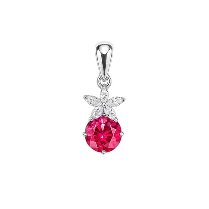 BRIA BY SAAR 925 Sterling Silver Floral Pendant for Women and Girls | Elegant Flower Motif with Sparkling Pink Center Stone | Hypoallergenic Fine Silver Jewelry | (Chain Not Included)
