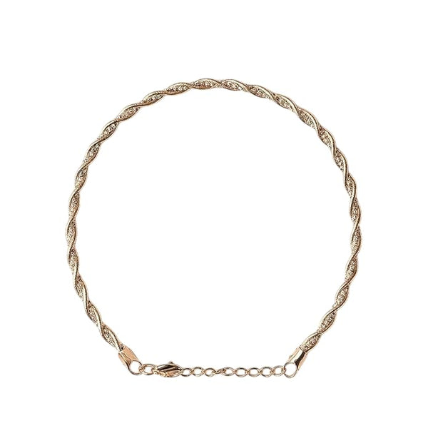 BRIA BY SAAR Jewellers Triple-Tone Twisted Chain 925 Silver Anklet, Pair | Silver, Rose Gold and Gold Plated | Gift for Women & Girls (Pack Of 2 Pair)