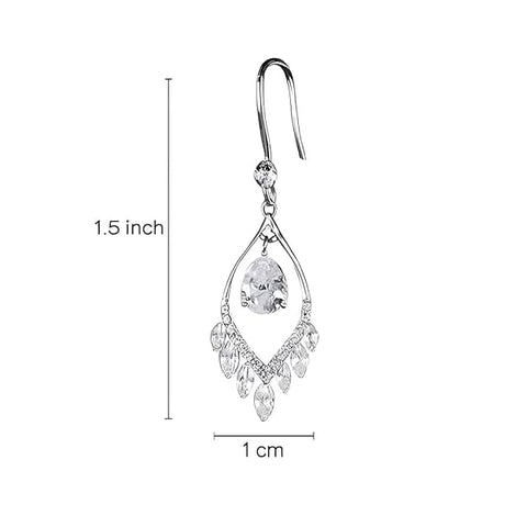 BRIA BY SAAR 925 Sterling Silver Teardrop CZ Dangle Earrings for Women | Elegant Marquise-Cut Accents with Halo Drop Design | Luxury Wedding, Bridal and Party Fine Jewellery | Hypoallergenic