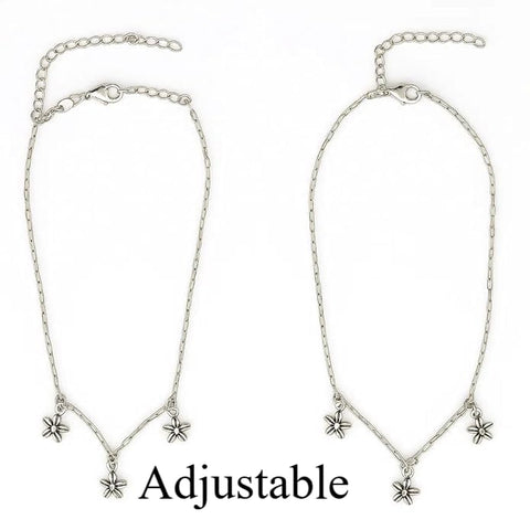 925 Sterling Silver Adjustable Floral Charm Anklet for Women & Girls | Delicate Flower Pendant Payal with Adjustable Chain | Lightweight, Skin-Friendly & Gift for Birthday, Anniversary & Festive Occasions (Pack Of 2 Pair)