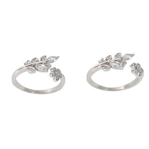 BRIA BY SAAR 925 Sterling Silver Adjustable Leaf & Flower Ring/Toe Ring with Sparkling CZ Stones – Elegant Versatile Jewellery for Women & Girls (1 Pair)