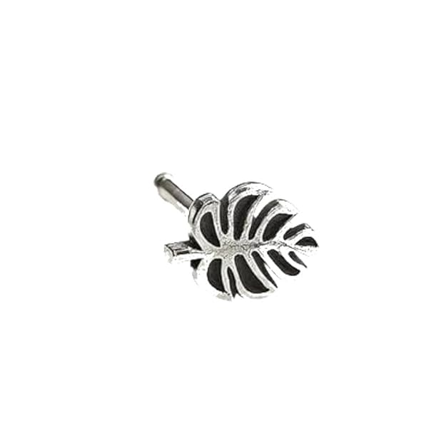 BRIA BY SAAR 925 Sterling Silver Oxidized Leaf Nose Pin for Women and Girls | Nature-Inspired Antique Silver Nose Stud | Handcrafted Ethnic Daily Wear Jewellery | Hypoallergenic and Nickel-Free
