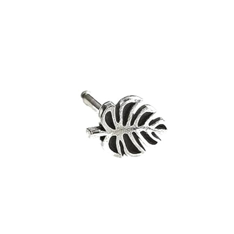 BRIA BY SAAR 925 Sterling Silver Oxidized Leaf Nose Pin for Women and Girls | Nature-Inspired Antique Silver Nose Stud | Handcrafted Ethnic Daily Wear Jewellery | Hypoallergenic and Nickel-Free