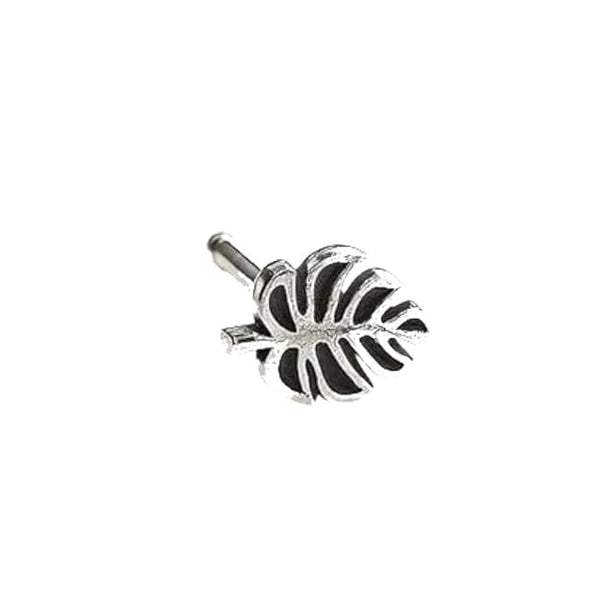 925 Sterling Silver Oxidized Leaf Nose Pin for Women and Girls | Nature-Inspired Antique Silver Nose Stud | Handcrafted Ethnic Daily Wear Jewellery | Hypoallergenic and Nickel-Free