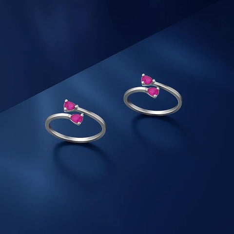 BRIA BY SAAR 925 Sterling Silver Adjustable Ring/Toe Ring for Women & Girls | Elegant Pear-Cut Pink Stone Design | Hypoallergenic Fine Jewelry Gift (1 Pair)