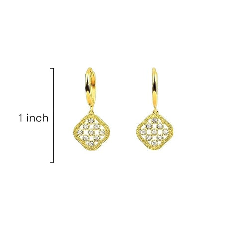 BRIA BY SAAR 925 Sterling Silver Gold-Plated Drop Earrings for Women | Sparkling Diamond-Shaped Dangle with Pavé CZ Stones | Elegant Daily & Party Fine Jewellery | Hypoallergenic
