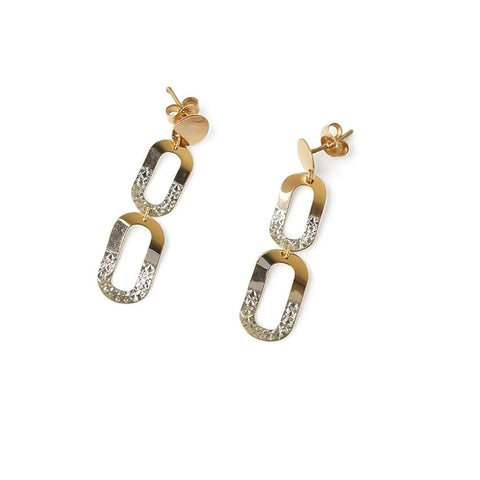 925 Sterling Silver Long Dangle Earrings for Women | Dual-Tone Geometric Oval Link Drop Design | Modern Party & Jewelry