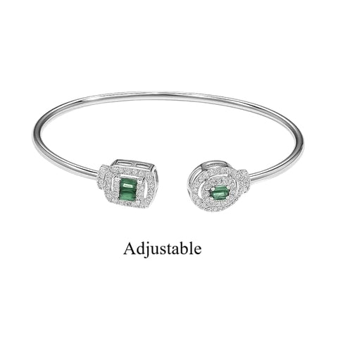 925 Silver Bracelet For Women & Girls | Elegant Open Cuff Design With Green Stone Accents | Stylish Pure Silver Wristwear Jewelry