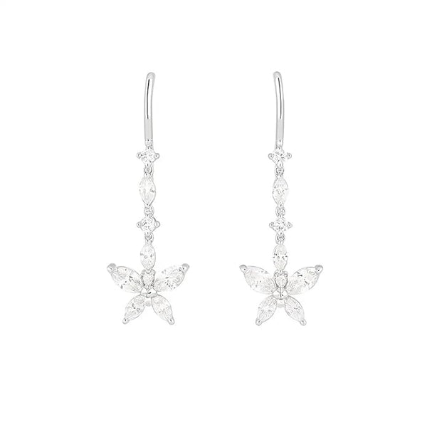925 Sterling Silver Floral Drop Earrings for Women | Brilliant Marquise-Cut CZ Stones in Botanical Cluster Design | Elegant Wedding, Bridal & Party Fine Jewellery | Hypoallergenic(pair of 1)