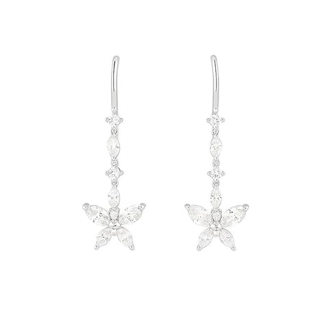 925 Sterling Silver Floral Drop Earrings for Women | Marquise-Cut CZ Stone Flower Design | Elegant Wedding & Party Jewelry