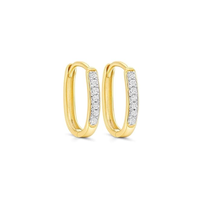 BRIA BY SAAR 925 Sterling Silver Gold-Plated Huggie Hoop Earrings for Women | Classic CZ Stone Studded Small Hoops | Elegant Daily Wear & Festive Fine Jewellery
