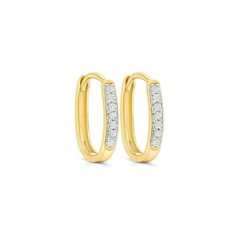 BRIA BY SAAR 925 Sterling Silver Gold-Plated Huggie Hoop Earrings for Women | Classic CZ Stone Studded Small Hoops | Elegant Daily Wear & Festive Fine Jewellery