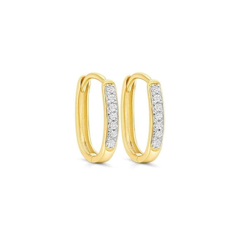 925 Sterling Silver Gold-Plated Huggie Hoop Earrings for Women | Classic CZ Stone Studded Small Hoops | Elegant Daily & Jewelry
