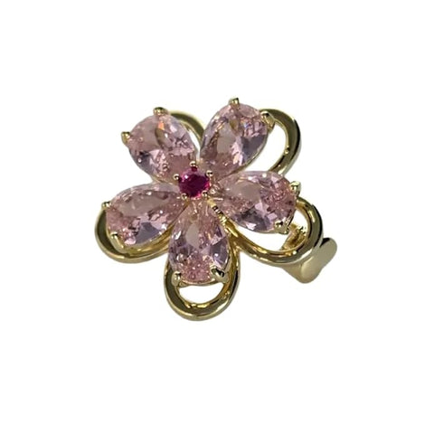 Luxury Swarovski Glass Pink Crystal Flower Brooch with Gold-Tone Finish – Elegant Floral Pin with Sparkling Stones for Party, Wedding, Festive & Wear for Women