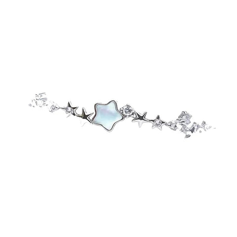925 Sterling Silver Adjustable Star & Crystal Charm Bracelet for Girls and Women | Elegant Celestial Design Wristwear
