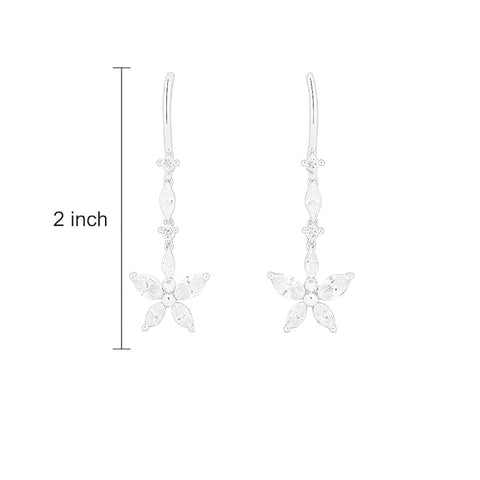 BRIA BY SAAR 925 Sterling Silver Floral Drop Earrings for Women | Brilliant Marquise-Cut CZ Stones in Botanical Cluster Design | Elegant Wedding, Bridal & Party Fine Jewellery | Hypoallergenic