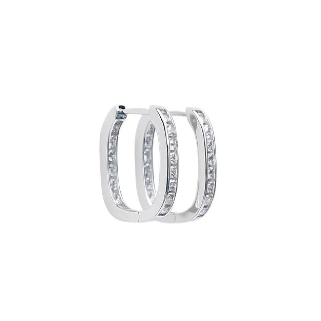 BRIA BY SAAR 925 Sterling Silver Channel-Set CZ Hoop Earrings for Women and Girls | Classic Huggie Design | Elegant Daily and Party Wear Fine Jewellery | Hypoallergenic and Skin-Friendly