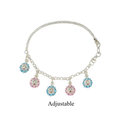 BRIA BY SAAR 925 Sterling Silver Adjustable Kids Bangles with Sun Face Charms | Multicolor Pink & Blue Design | Safe, Hypoallergenic Jewellery for Babies & Toddlers (Ages 0–5 Years)