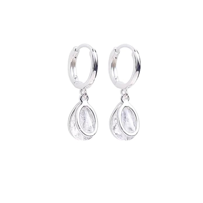 BRIA BY SAAR 925 Sterling Silver Hoop Earrings for Women | Elegant Teardrop Crystal Dangle Design | Classic Lightweight Jewellery for Daily Wear, Parties & Gifting