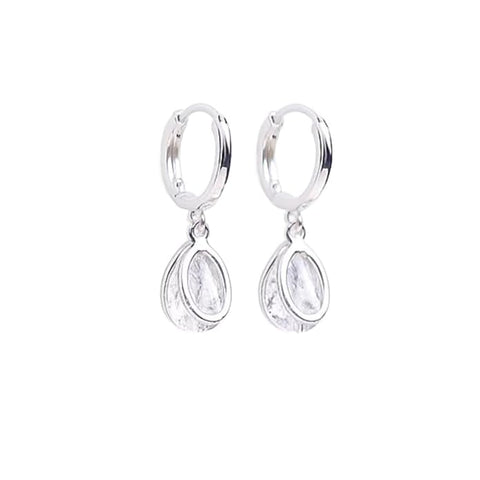 BRIA BY SAAR 925 Sterling Silver Hoop Earrings for Women | Elegant Teardrop Crystal Dangle Design | Classic Lightweight Jewellery for Daily Wear, Parties & Gifting
