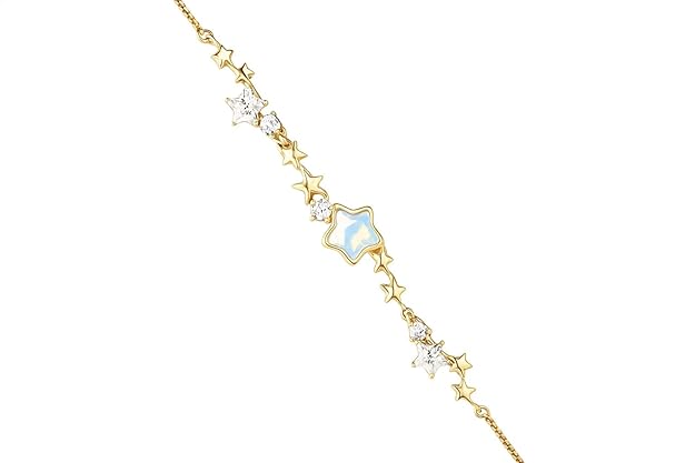 BRIA BY SAAR 925 Sterling Silver Adjustable Star Charm Bracelet for Women and Girls | Elegant Gold-Plated Celestial Design with Sparkling White Crystals | Minimalist Fine Jewellery Gift