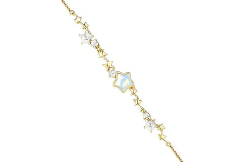 BRIA BY SAAR 925 Sterling Silver Adjustable Star Charm Bracelet for Women and Girls | Elegant Gold-Plated Celestial Design with Sparkling White Crystals | Minimalist Fine Jewellery Gift