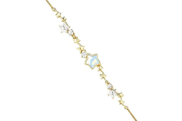 925 Sterling Silver Adjustable Star Charm Bracelet for Women and Girls | Elegant Gold-Plated Celestial Design with Sparkling White Crystals | Minimalist Fine Jewellery Gift