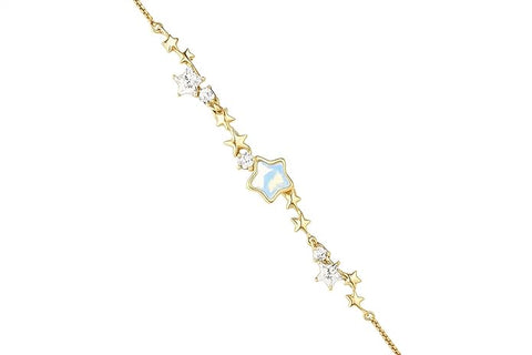 925 Sterling Silver Adjustable Star Charm Bracelet for Women & Girls | Elegant Gold-Plated Design with Shimmering White Crystals | Delicate Celestial-Themed Jewelry for Everyday Wear, Parties & Special Occasions