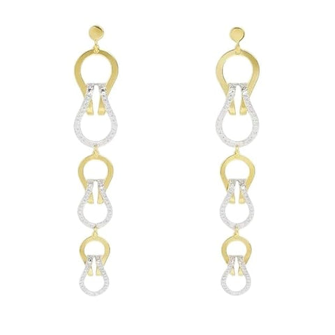 BRIA BY SAAR 925 Sterling Silver Long Dangle Earrings for Women | Dual-Tone Gold & Silver Interlinked Teardrop Design | Elegant Contemporary Statement Accessory for Parties & Weddings
